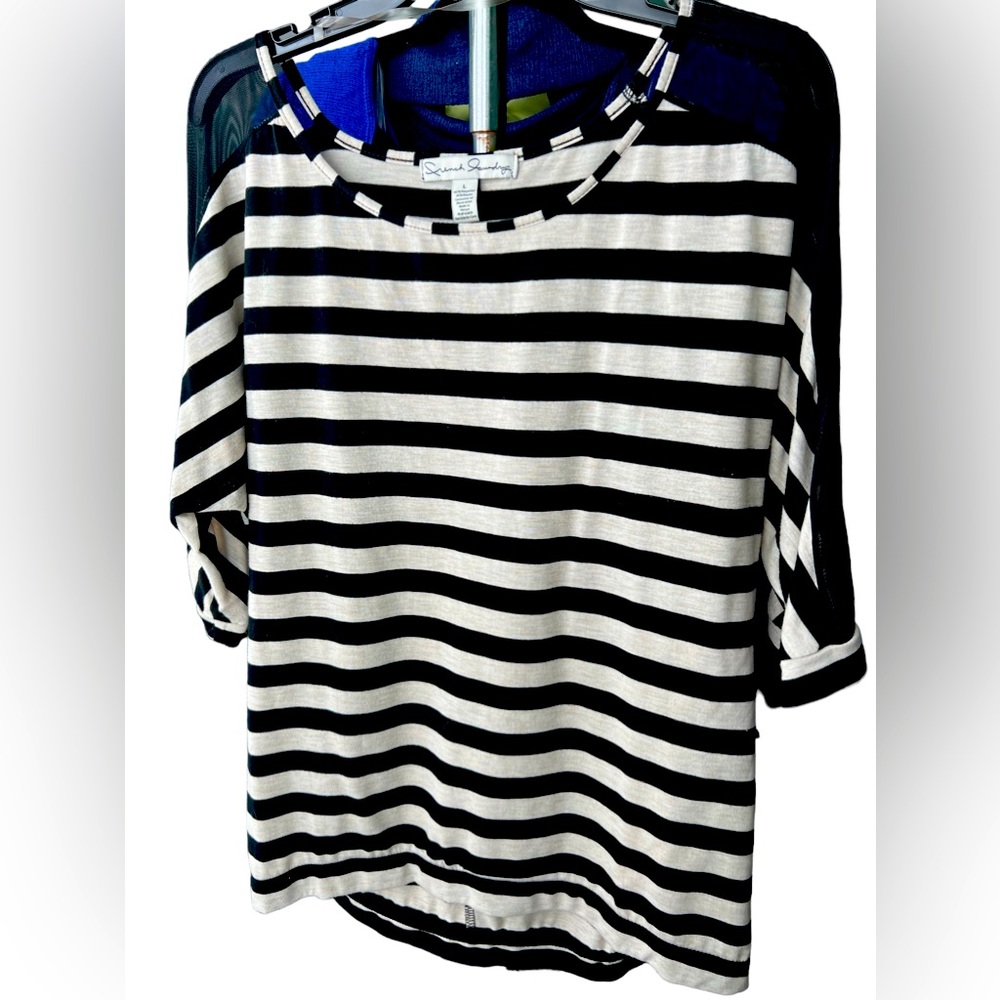 French Laundry Top with sheer sleeves and gold embellishments